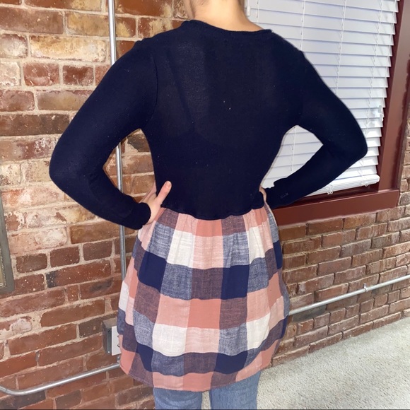 DONATED - Navy Plaid Check Sweater Tunic Shirt Dress - Picture 4 of 8